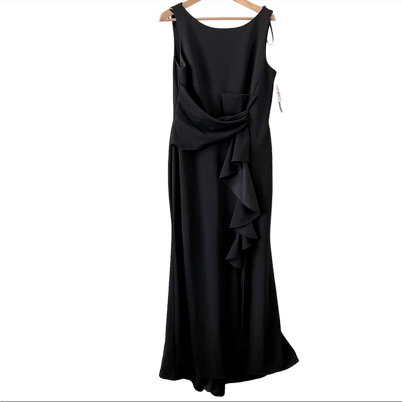Betsy & Adam Ruffle Bow Trumpet Gown evening dress size 6 Black - Picture 5 of 11